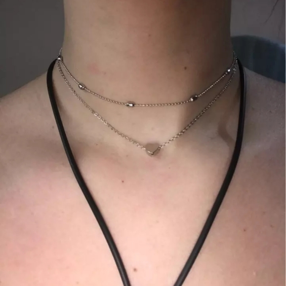2 Strand Choker Heart Pendant Necklace - Picture 3 of 4